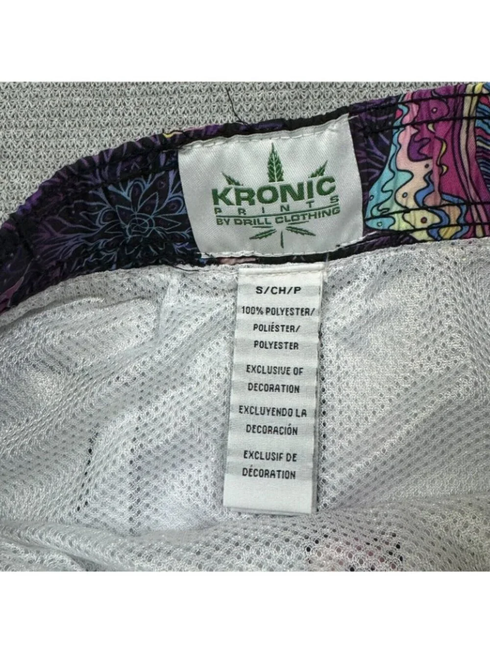 Kronic Prints Psychedelic Swim Trunks Mens S UV Protection Trippy Shorts NEW